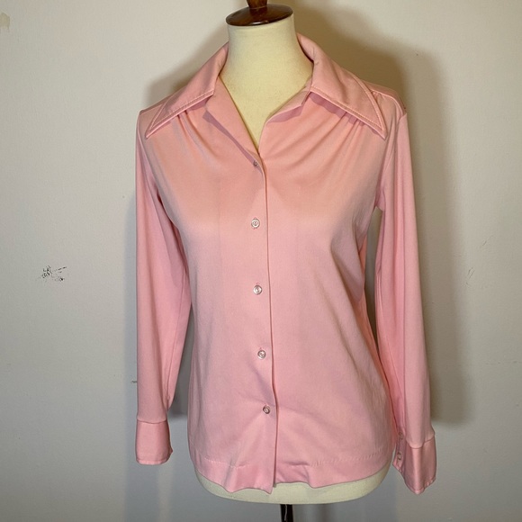 70s VTG Daggar Collar Pink Button Down - Picture 3 of 7